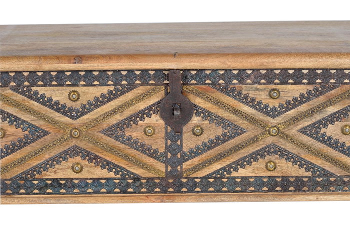 GINER Y COLOMER - Buffet en bois de manguier massif avec détails métal repoussé - Finition naturelle - 46 x 116 x 40 cm